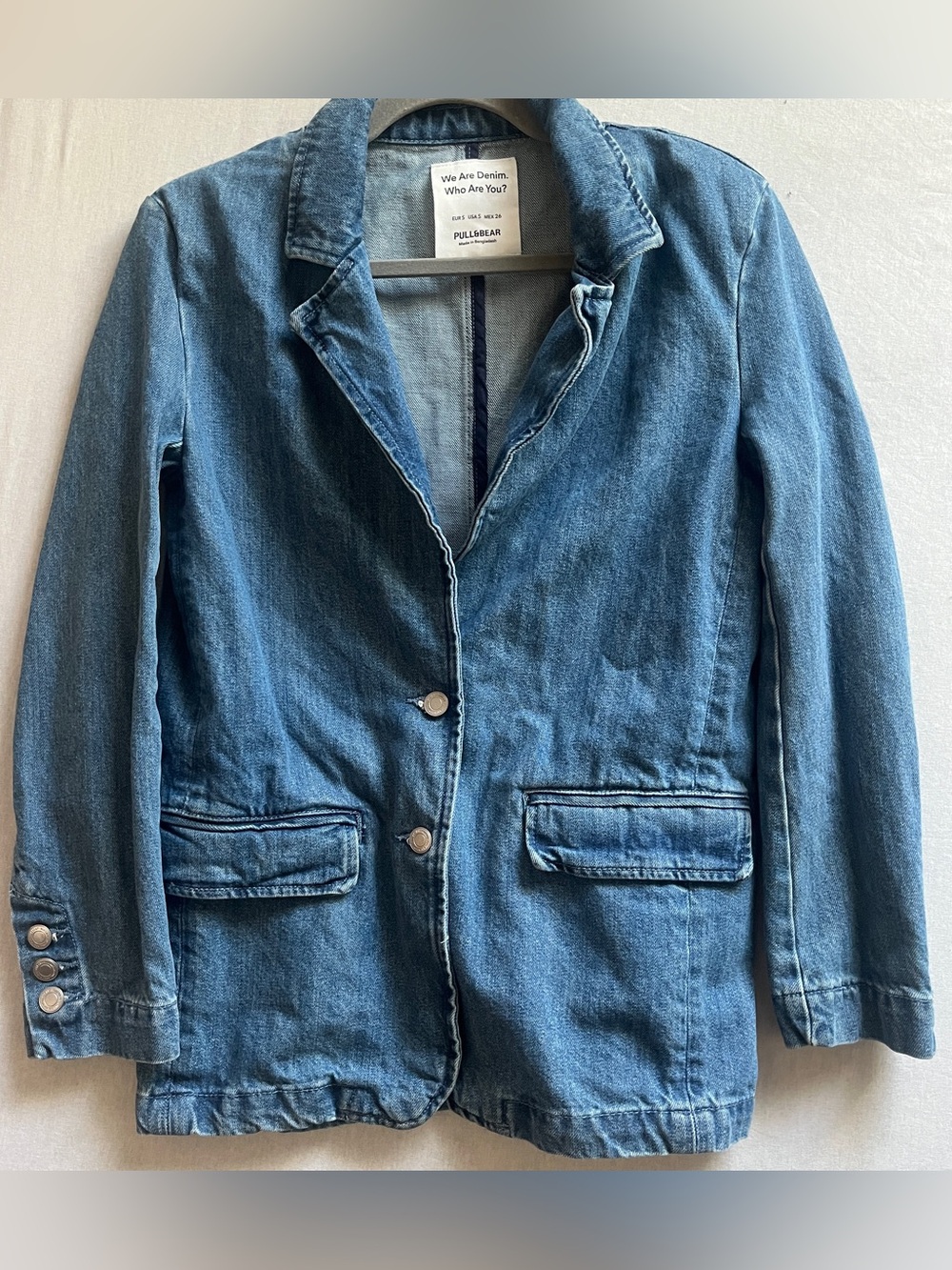 Pull&Bear Blue Denim Blazer Jacket Tailored Medium Wash Womens Small - Picture 2 of 8